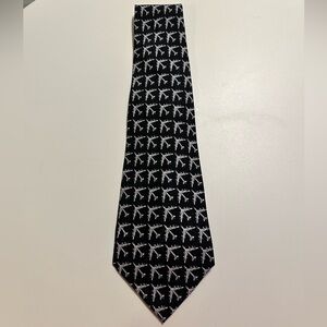Nicole Miller Silk Tie 1997 Airplane Print Black White Vintage Novelty Hand Sewn